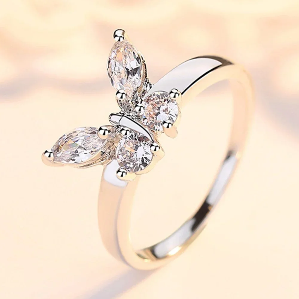 🔥Sweet Refine Butterfly Crystal Simple Fashion Silver Rings for Women,MARR9173